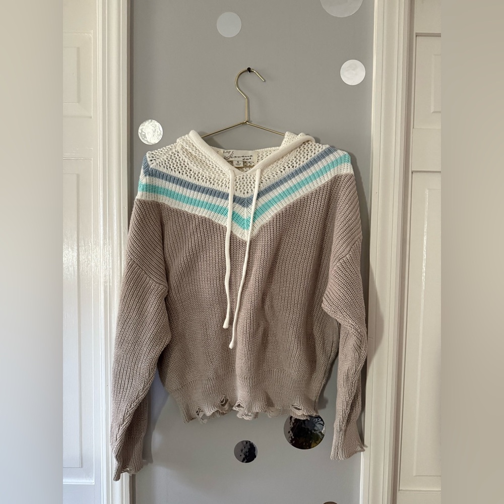 Vintage Havana Women's Sweater with Blue and Cream Stripes